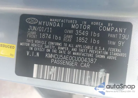 2012 Hyundai Accent Gls/Gs/Se z USA, uszkodzony, nr VIN KMHCU5AE0CU004387
